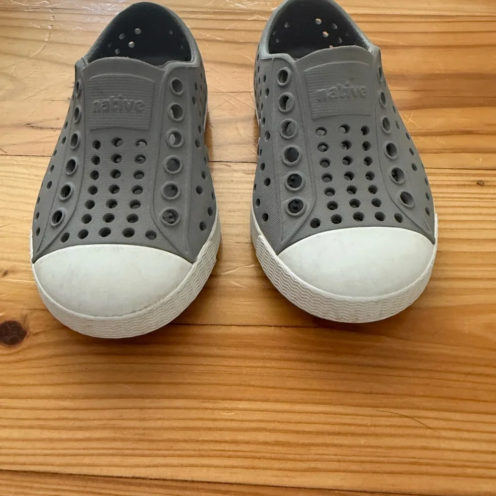 Native Kids Grey Water Slip-On Shoes with White Toe Cap